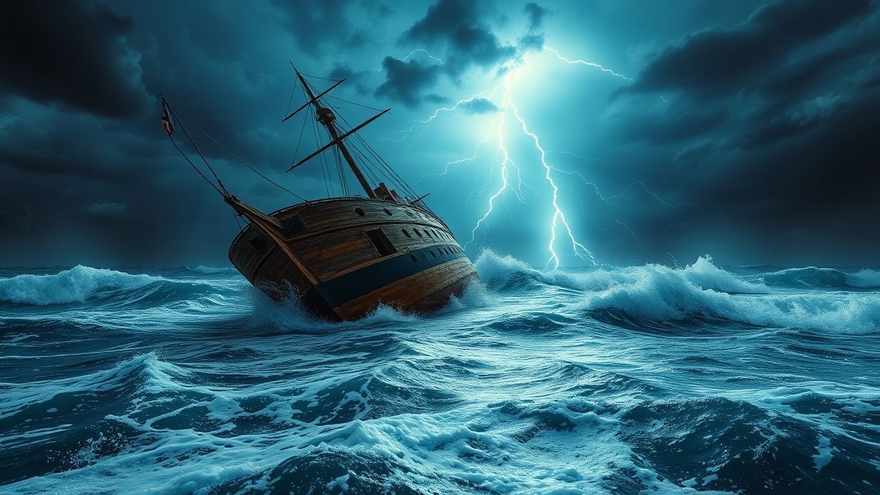 Mysterious Shipwreck Stormy Seas Drama