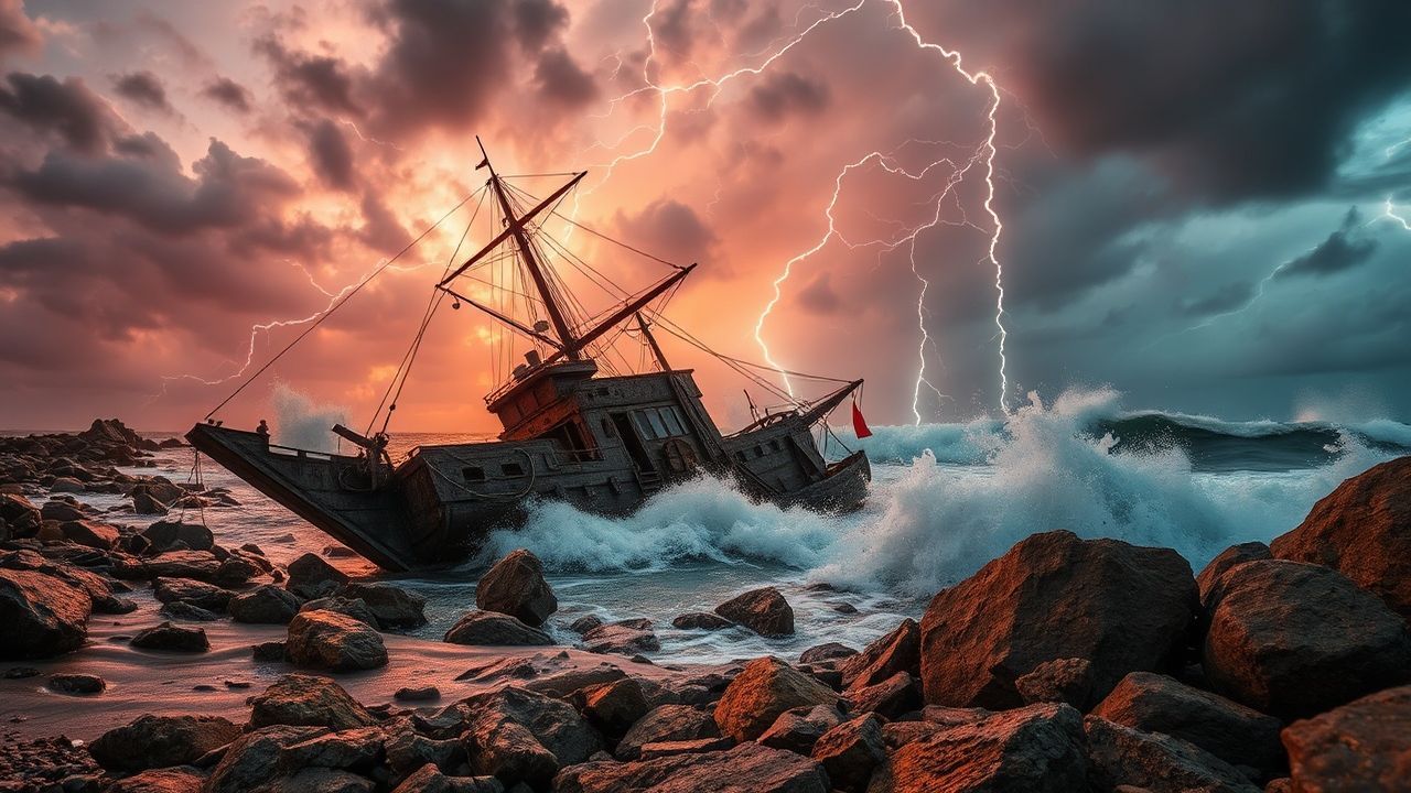 Mysterious Shipwreck Stormy Seas Drama