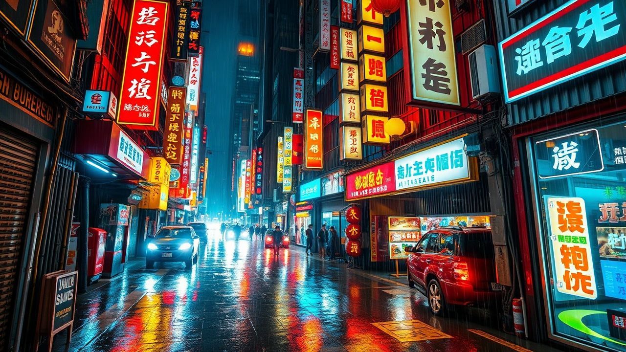 Vibrant Hong Kong Alley Neon Dreams