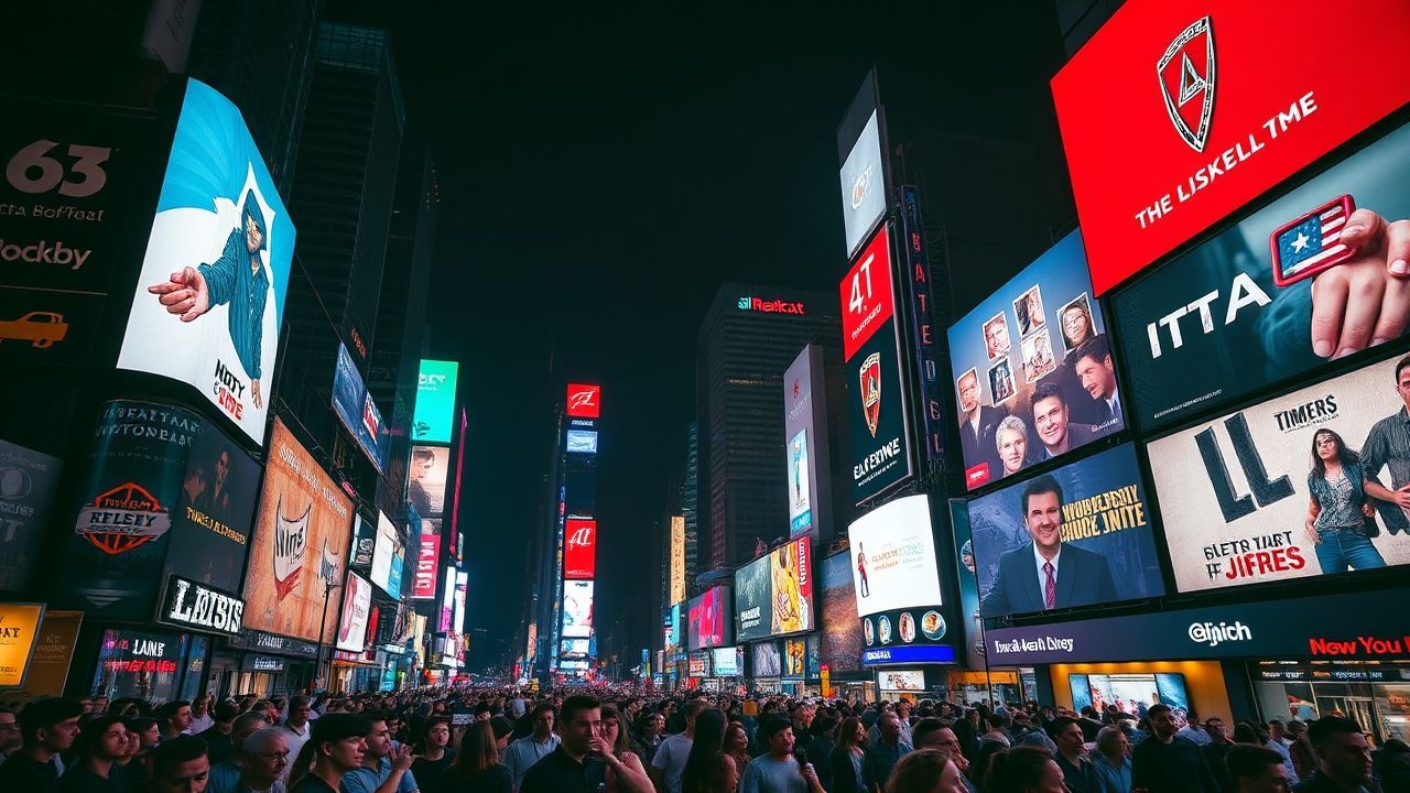 Panoramic Times Square Billboards by Night