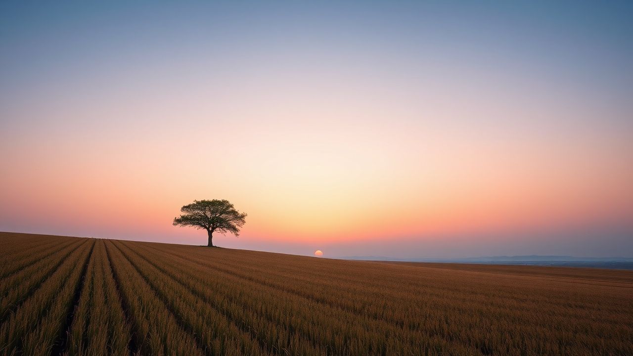 Elegant Single Tree Horizon at Sunset