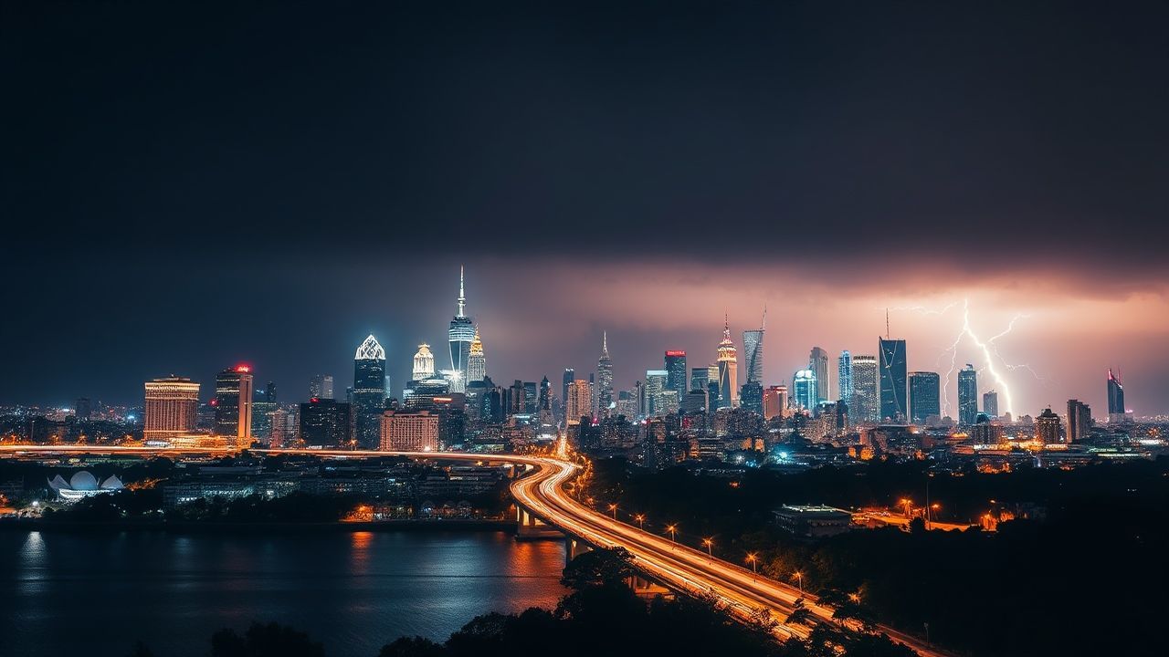 Majestic Lightning Bolt City by Night