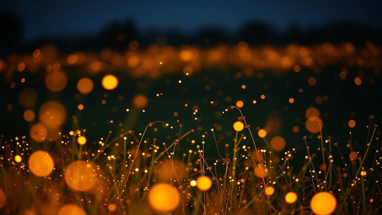 Breathtaking Fireflies Field Warm by Night