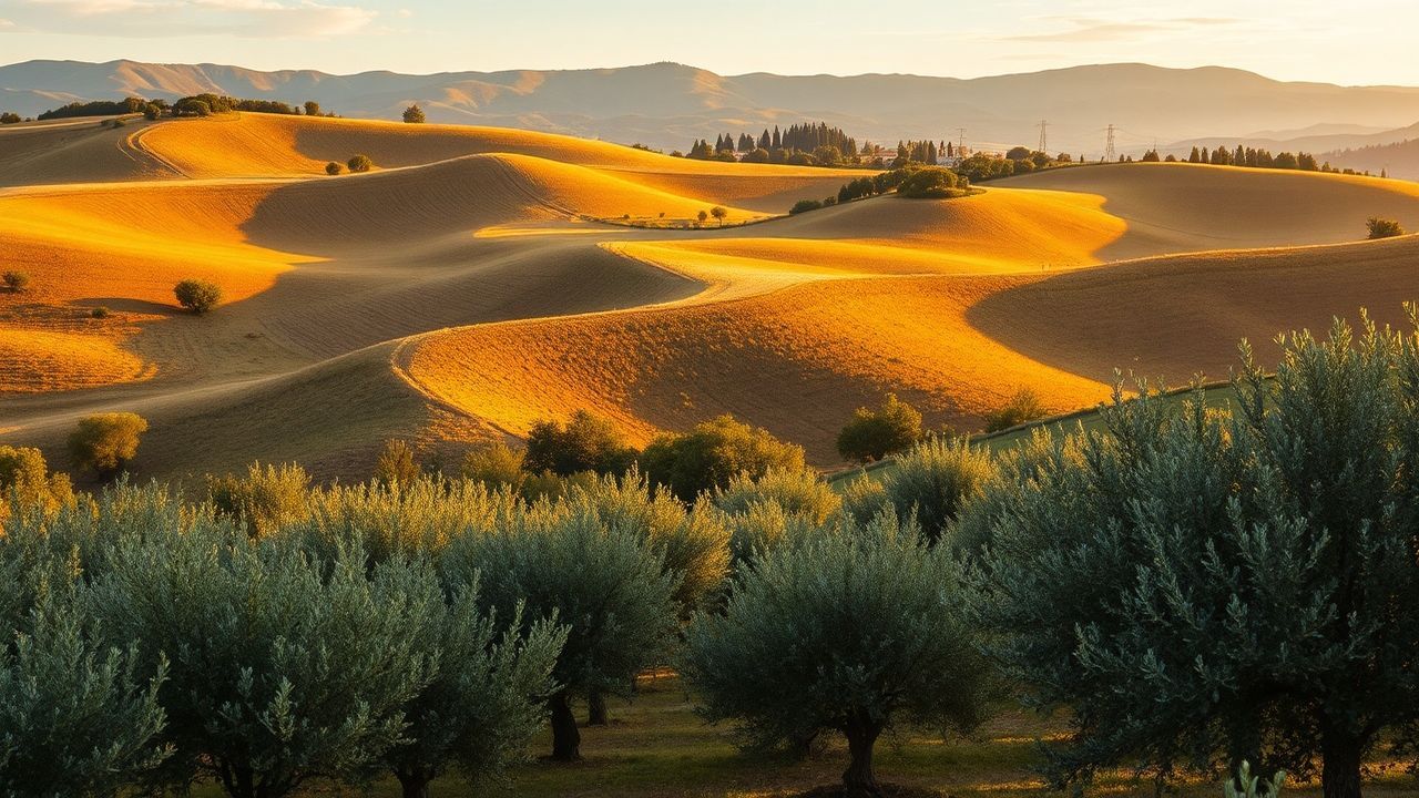 Sun-Kissed Tuscany Olive Grove in Golden Light