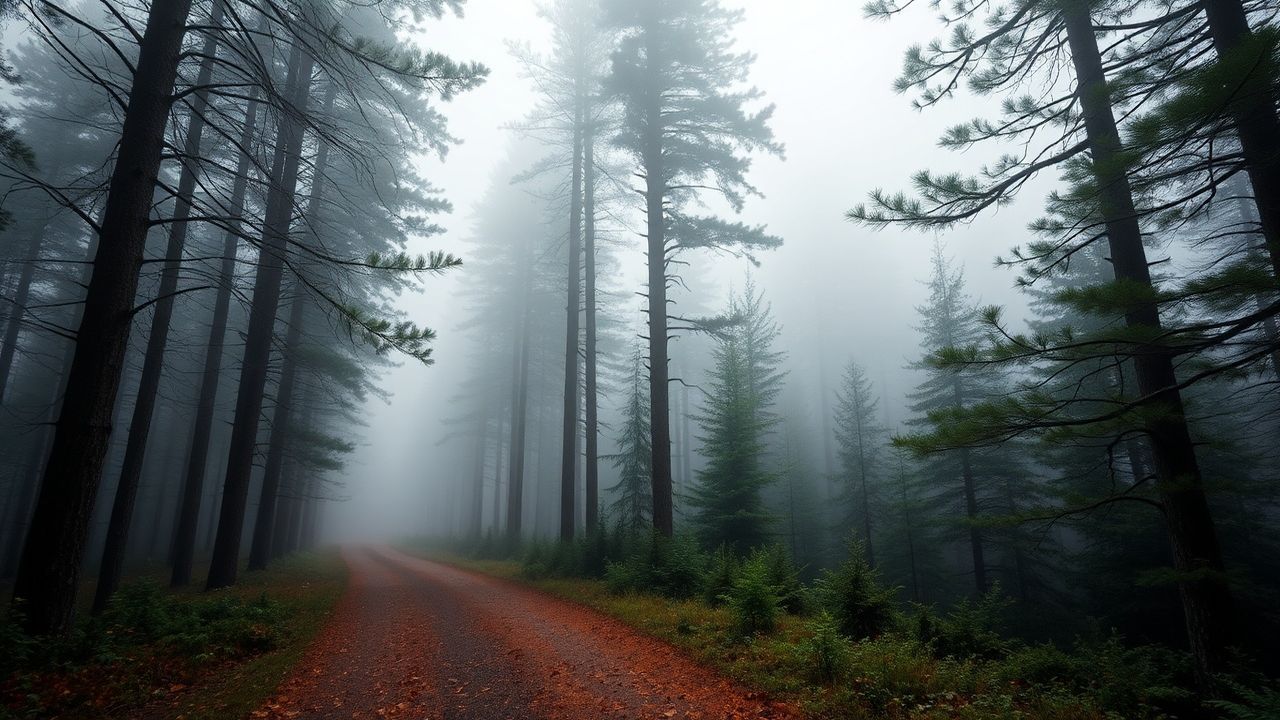 Breathtaking Foggy Pine Forest