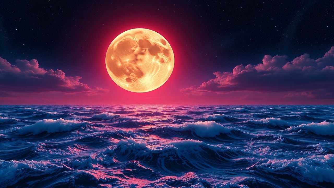 Floating Giant Moon Touching by Night