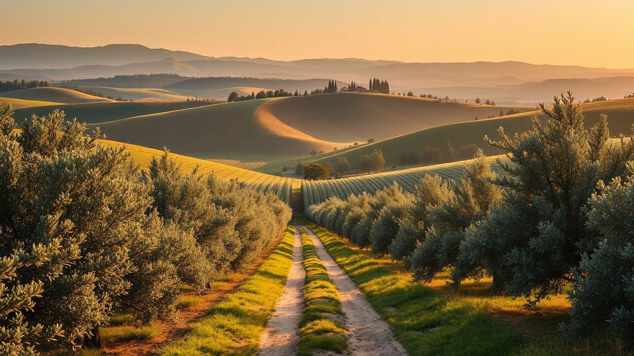 Charming Tuscany Olive Grove in Golden Light