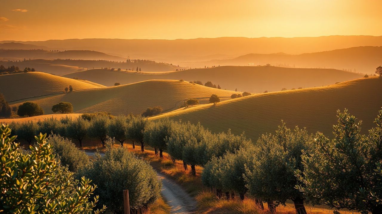 Golden Tuscany Olive Grove in Golden Light