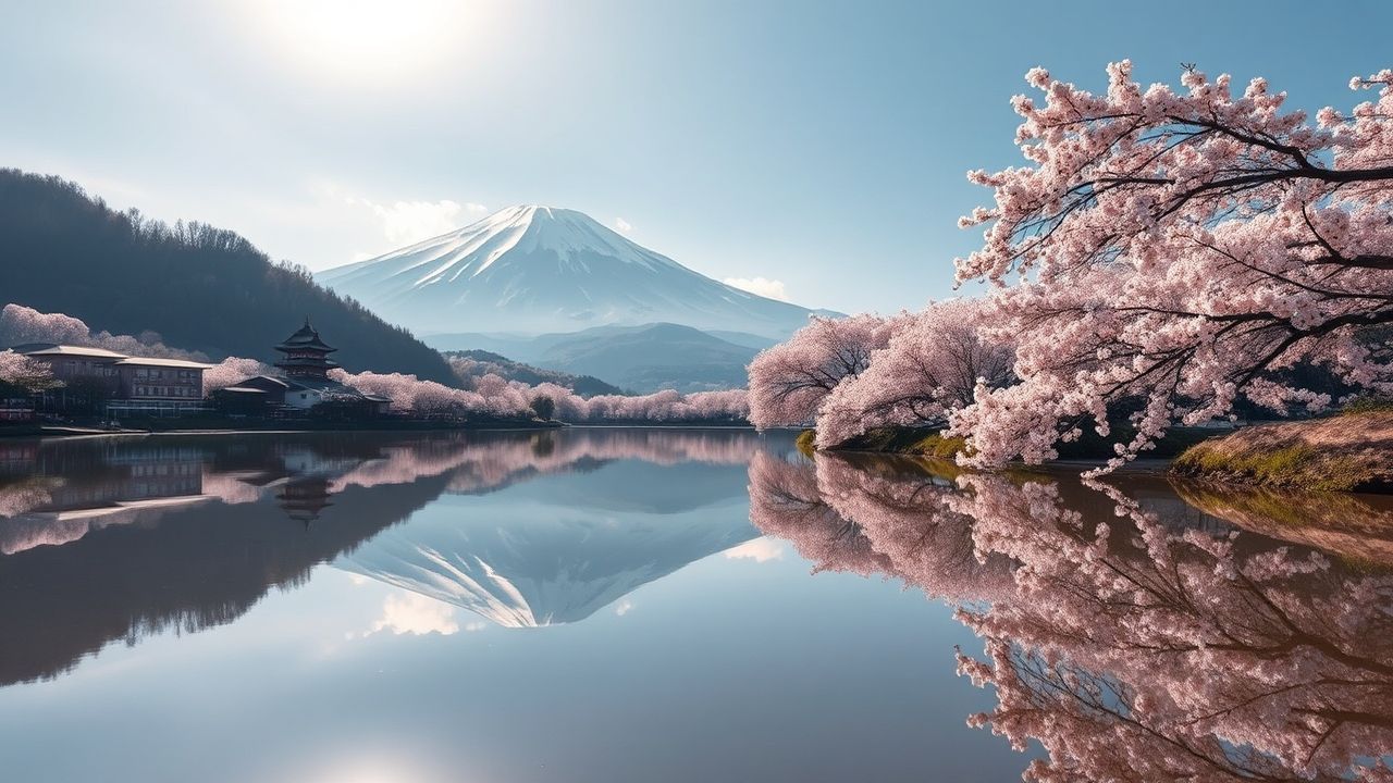 Pristine Mt. Fuji Cherry Blossoms in Spring
