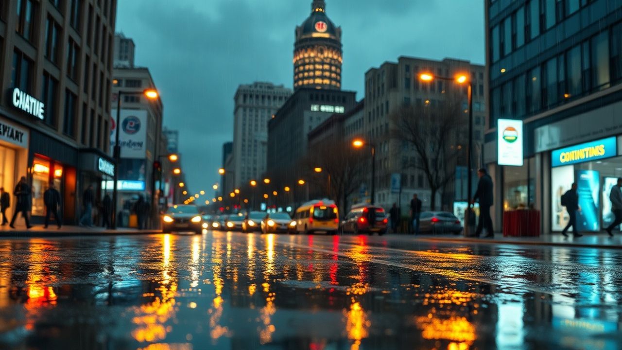 Luminous Street Reflections Lights in the Rain