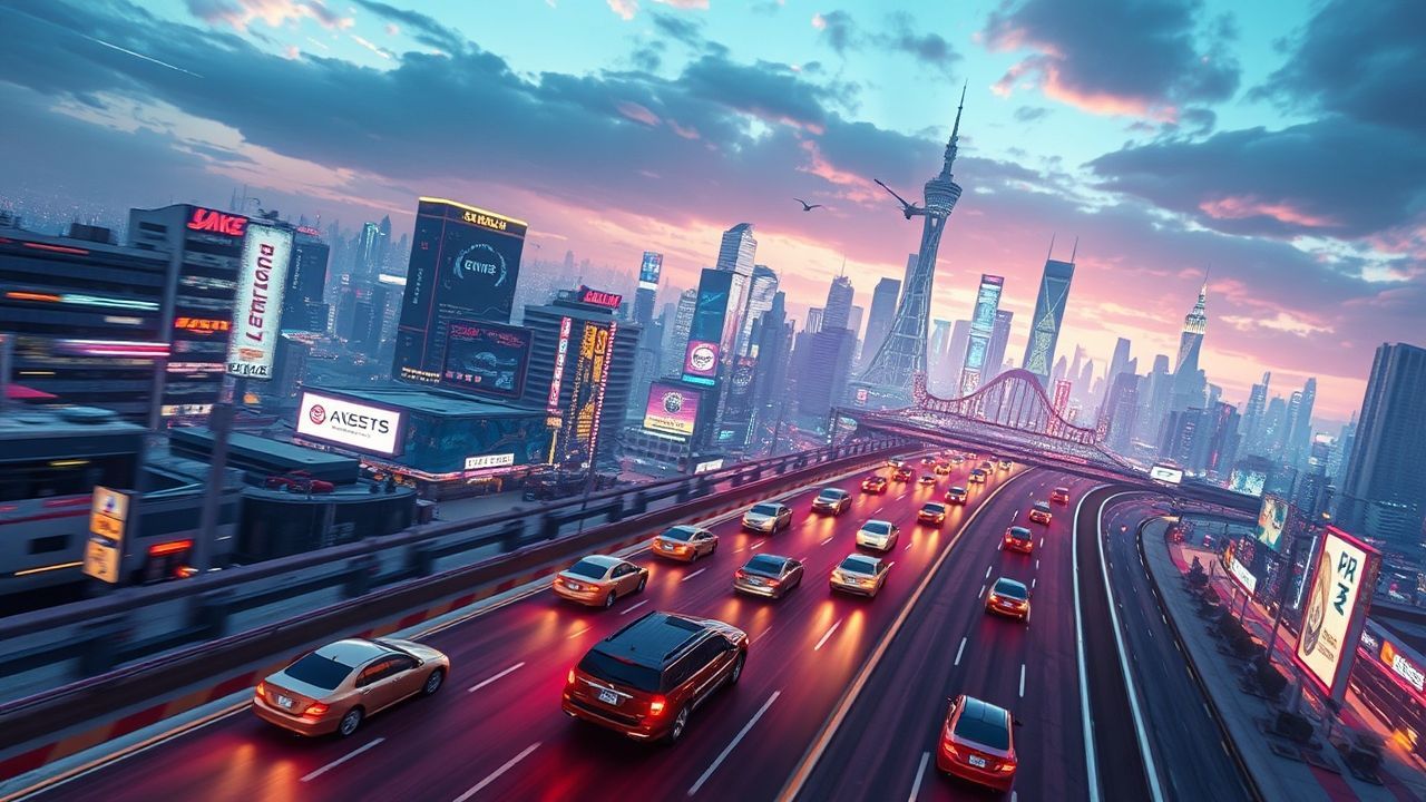 Electric Flying Cars Traffic Neon Dreams