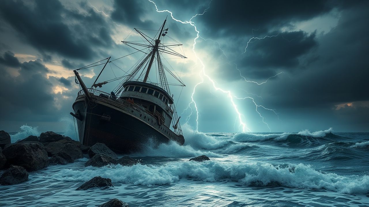Shadowy Shipwreck Stormy Seas Drama