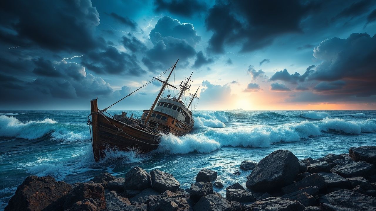 Eerie Shipwreck Stormy Seas Drama