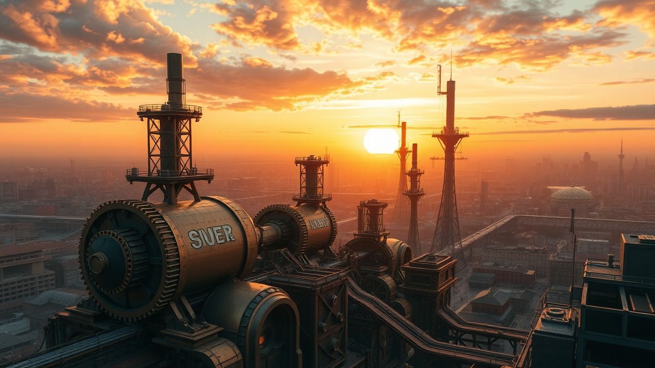 Brass Steampunk City Brass at Sunset