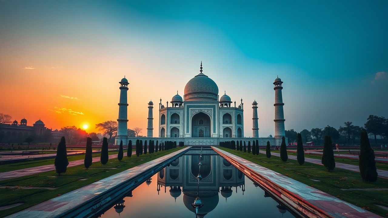 Sacred Taj Mahal Symmetry at Sunrise
