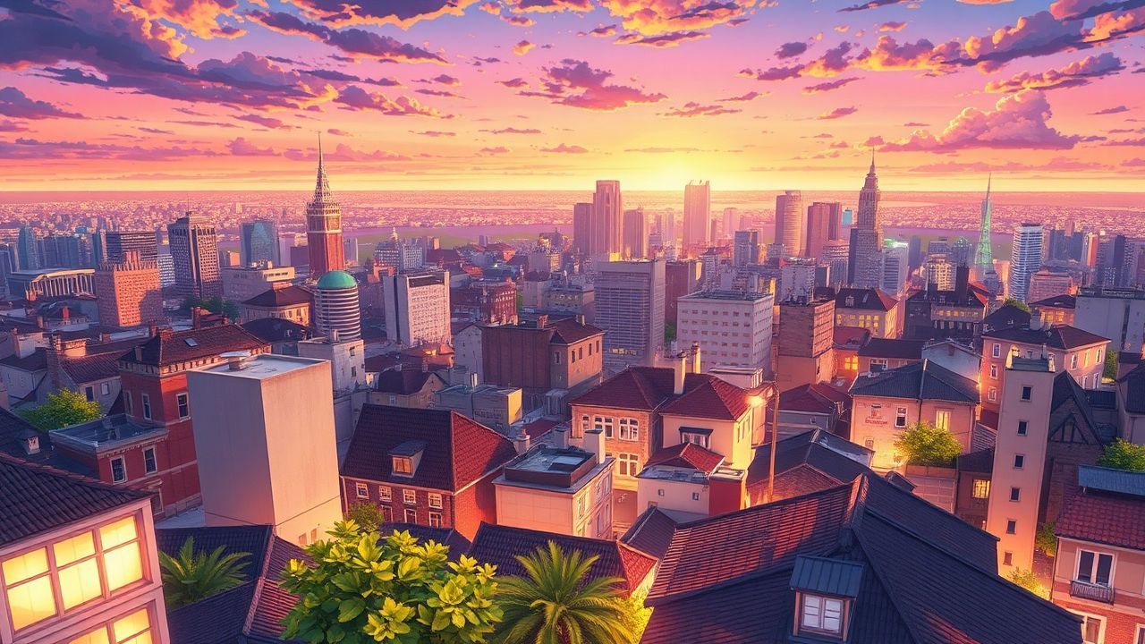 Gentle Anime Cityscape Hour in Golden Light