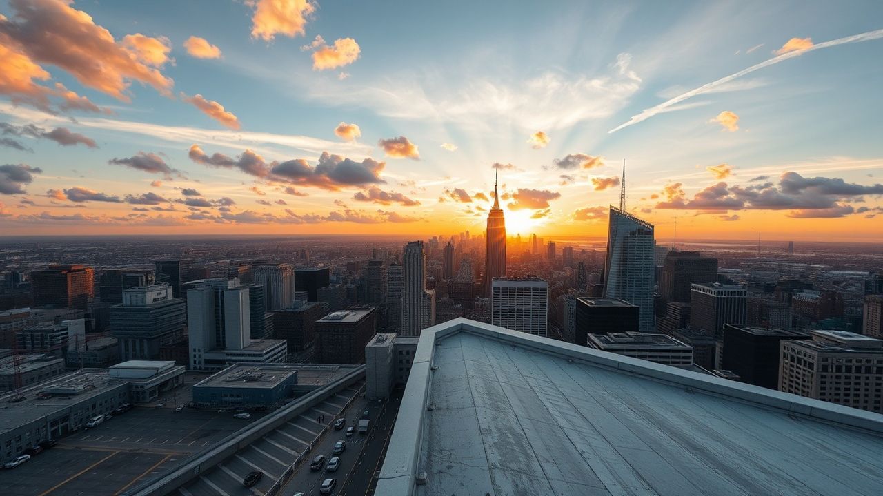 Luminous Rooftop Skyline Clouds Panorama