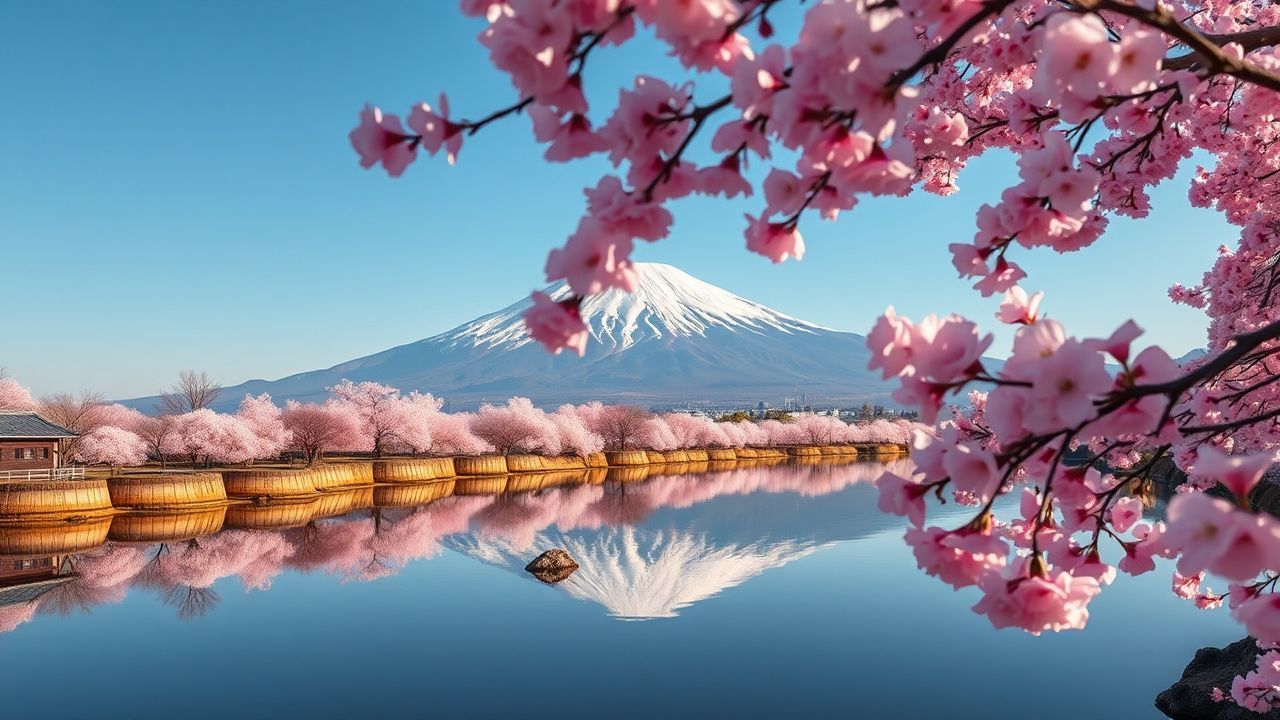 Verdant Mt. Fuji Cherry Blossoms in Spring