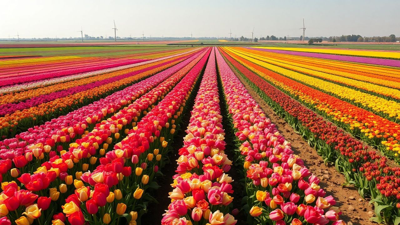Tranquil Tulip Fields Netherlands from Above