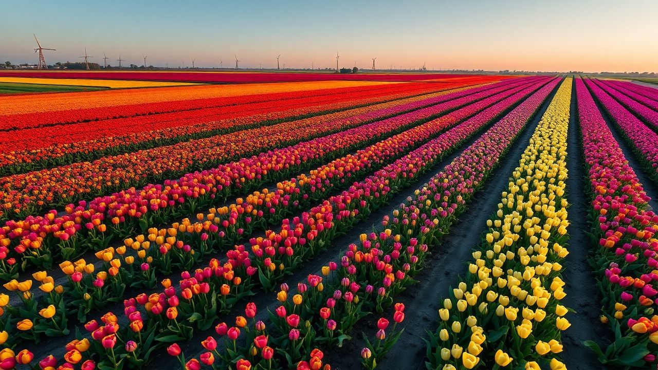 Majestic Tulip Fields Netherlands from Above