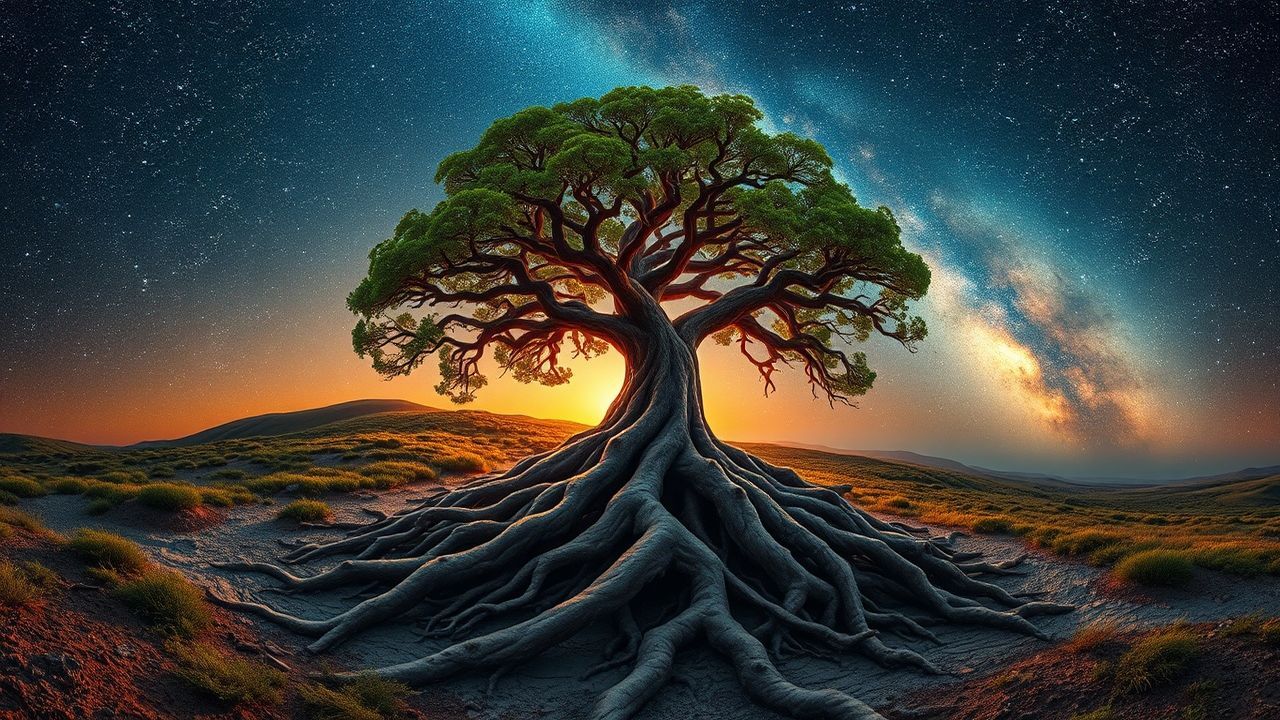 Ancient Yggdrasil World Tree by Night