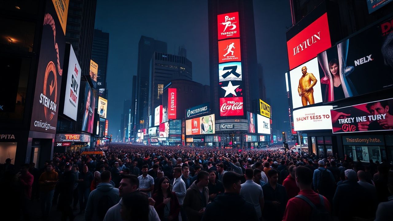 Panoramic Times Square Billboards by Night