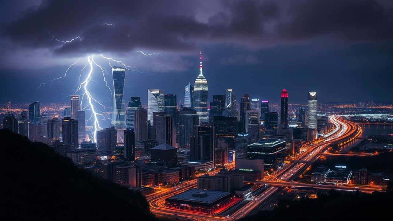 Serene Lightning Bolt City by Night