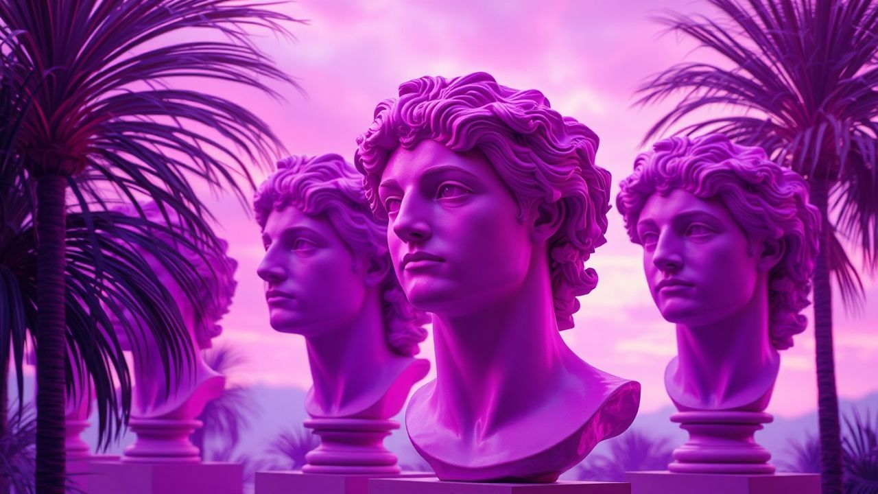 Glowing Vaporwave Roman Busts