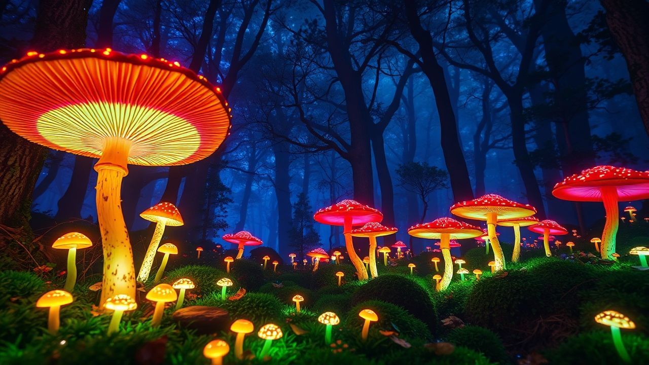 Celestial Bioluminescent Mushroom Forest Glow