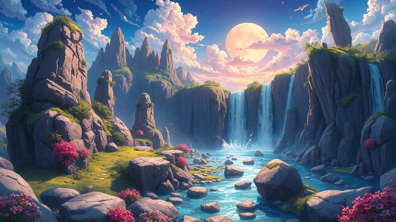 Luminous Fantasy Landscape Floating Magic