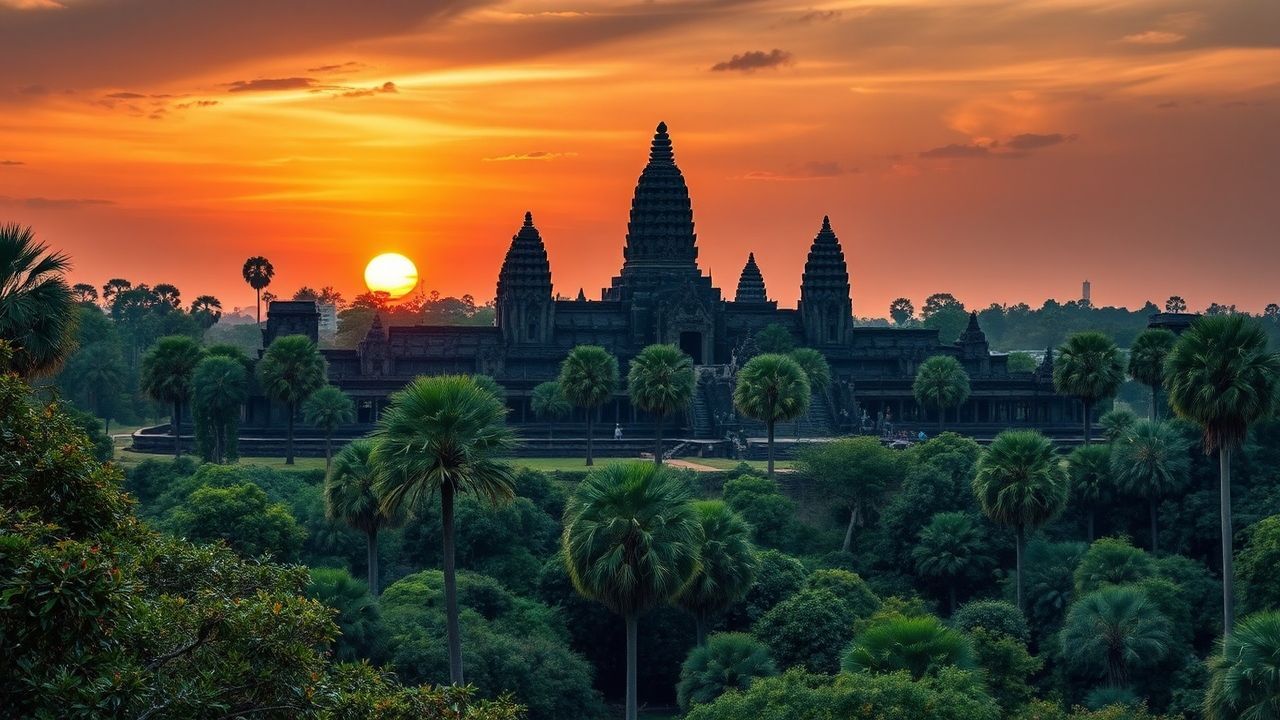 Ancient Angkor Wat Wat Temple at Sunrise