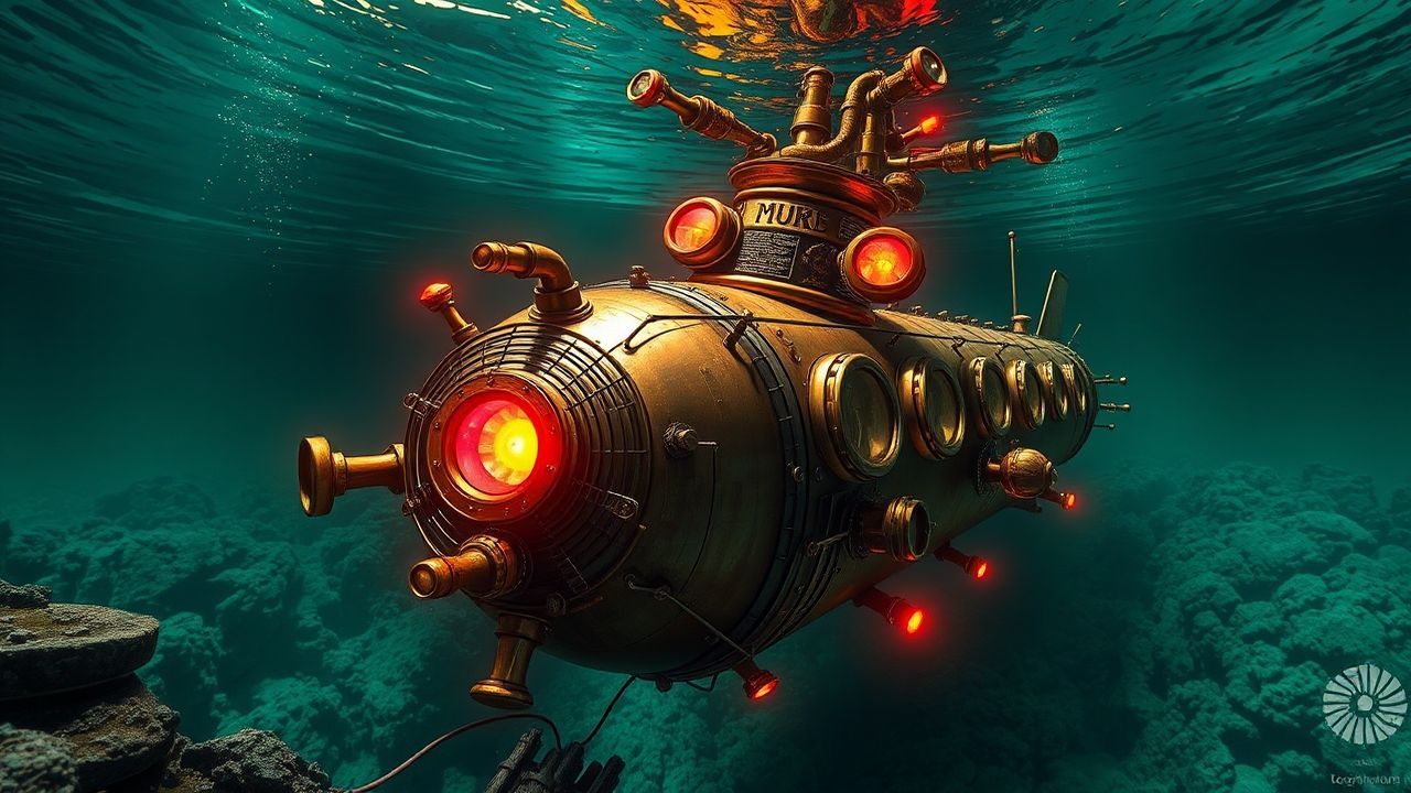 Victorian Nautilus Submarine Brass Depths