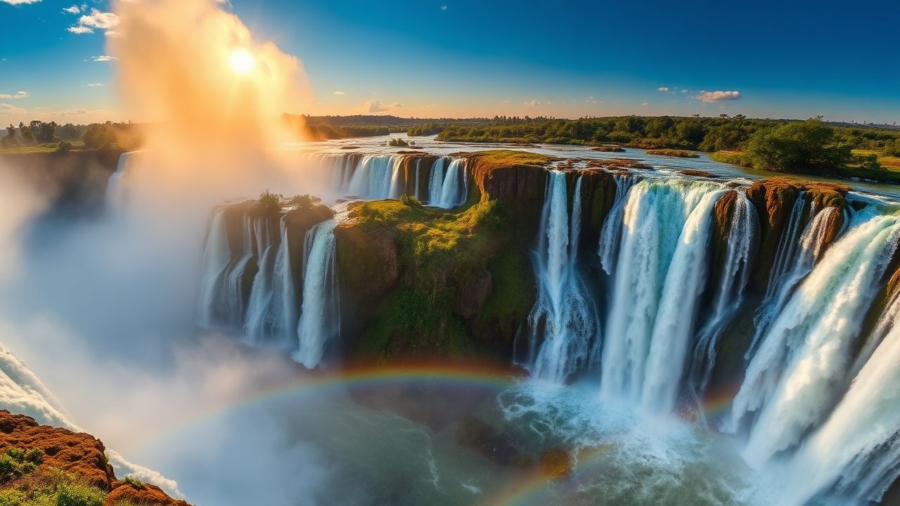 Tranquil Iguazu Falls Hundreds Panorama