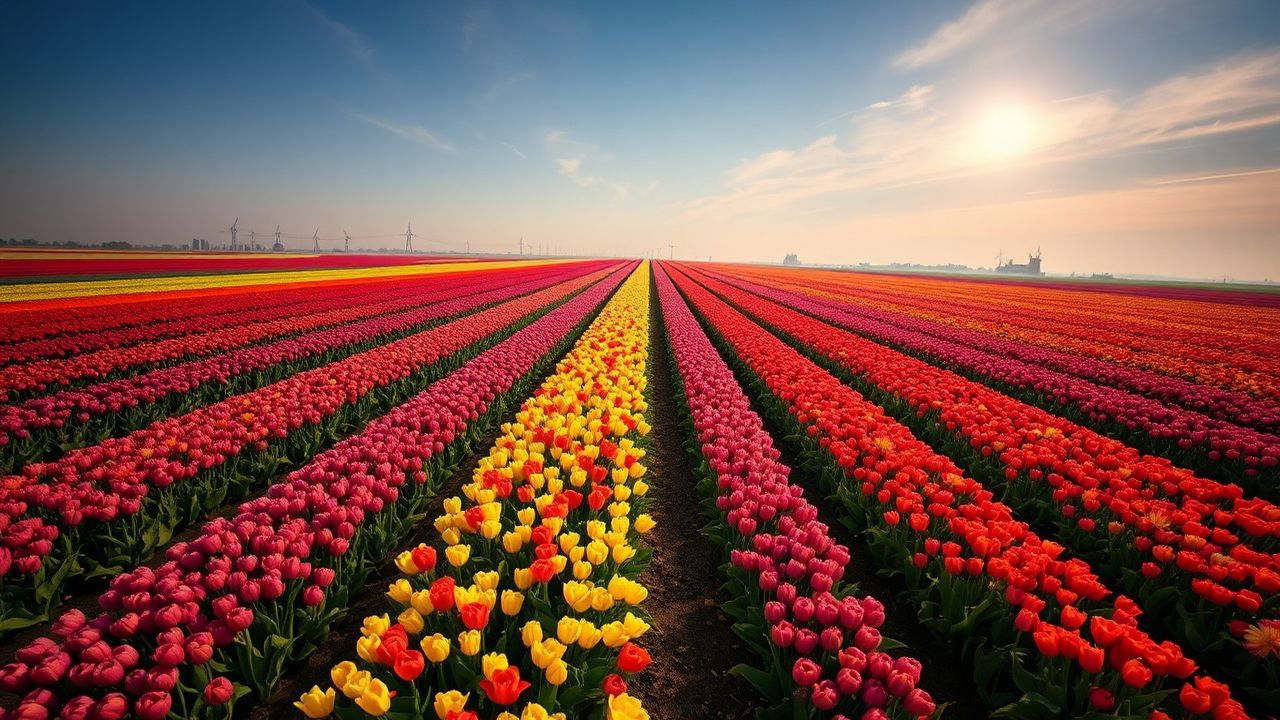 Wild Tulip Fields Netherlands from Above