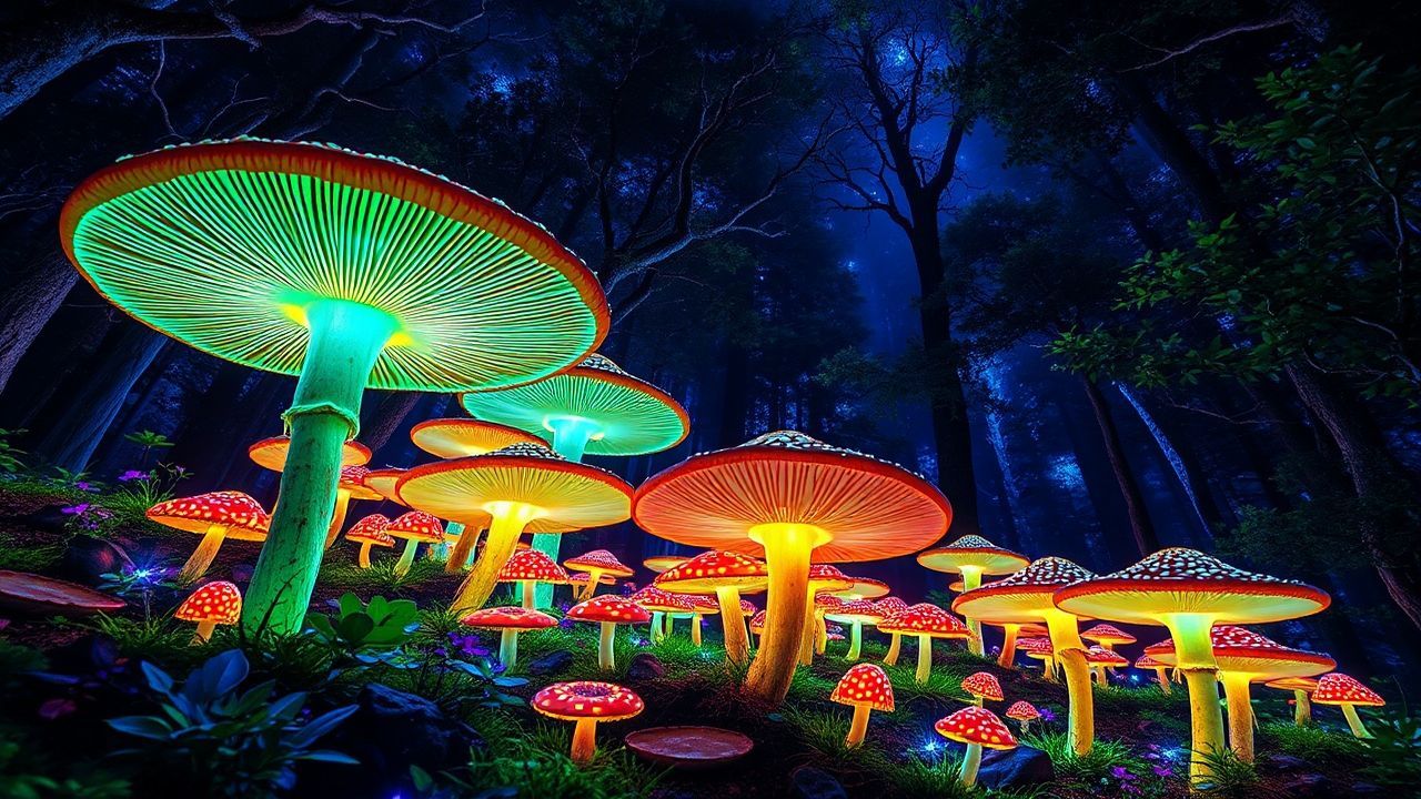 Fabled Bioluminescent Mushroom Forest Glow