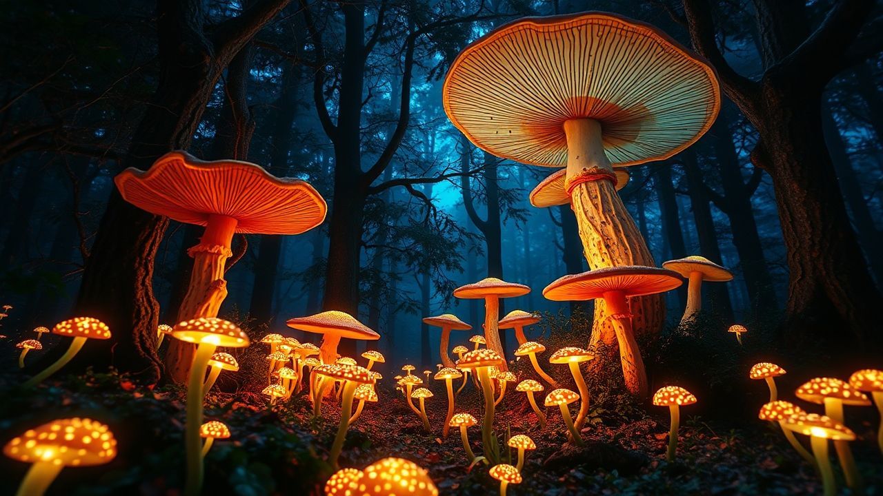 Arcane Bioluminescent Mushroom Forest Glow