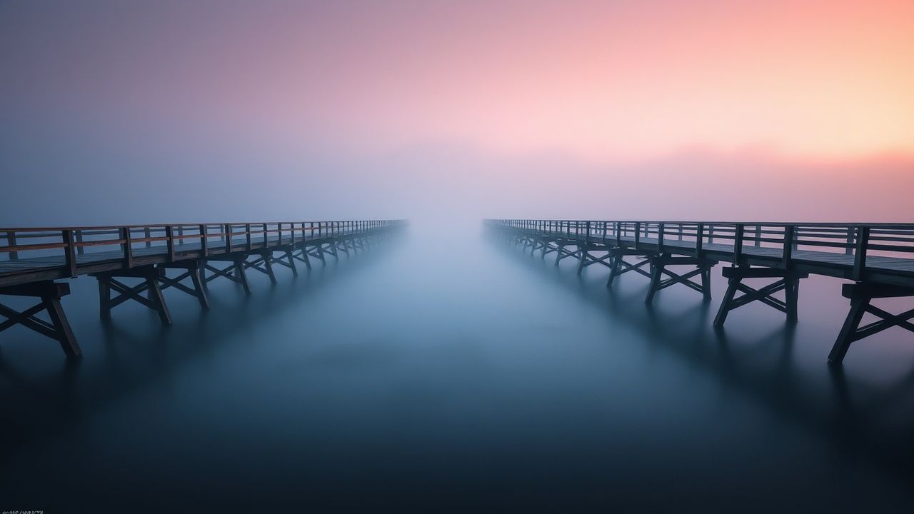 Tranquil Foggy Pier Disappearing