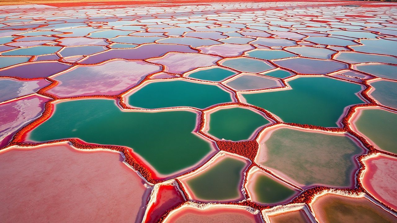 Breathtaking Salt Ponds Pink from Above