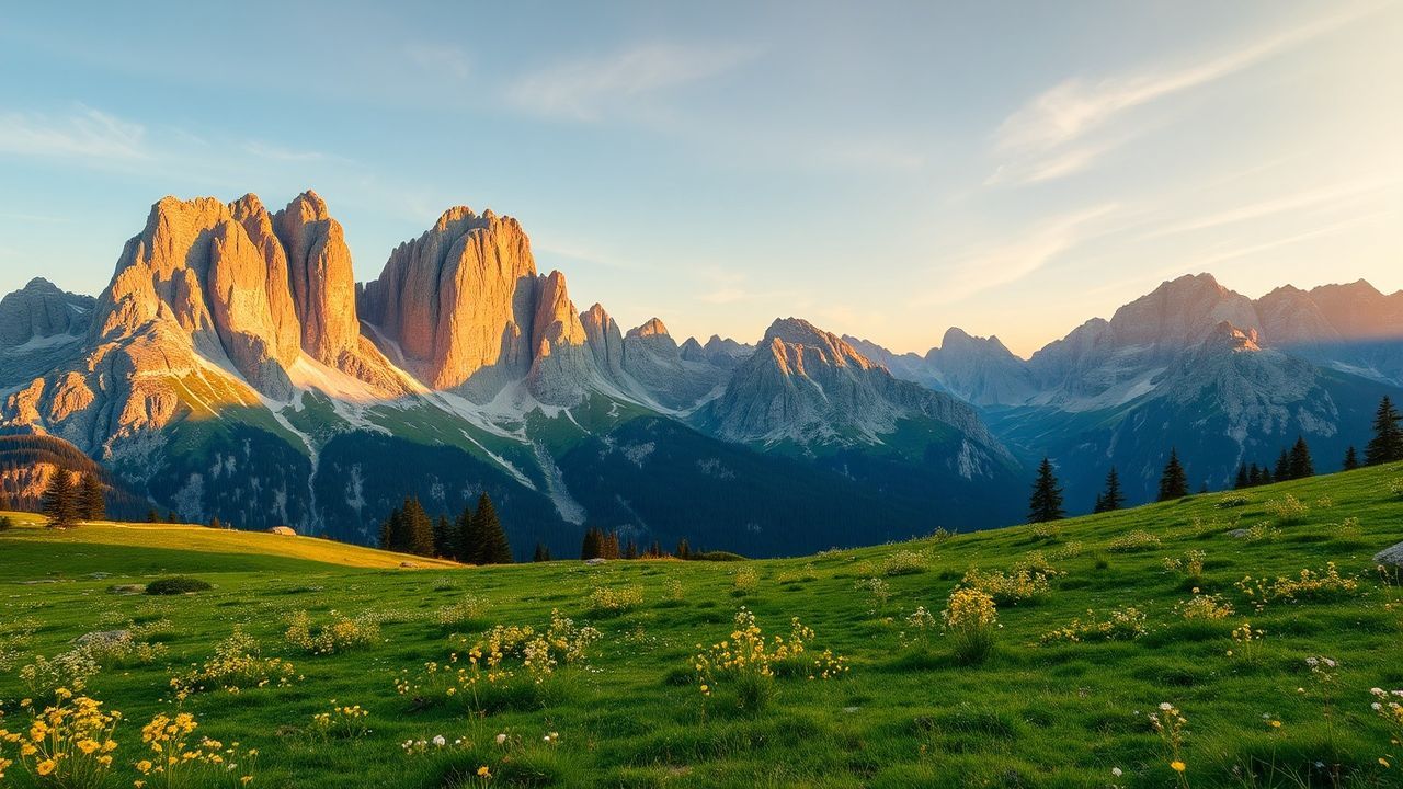 Ethereal Dolomites Peaks Alpine in Golden Light