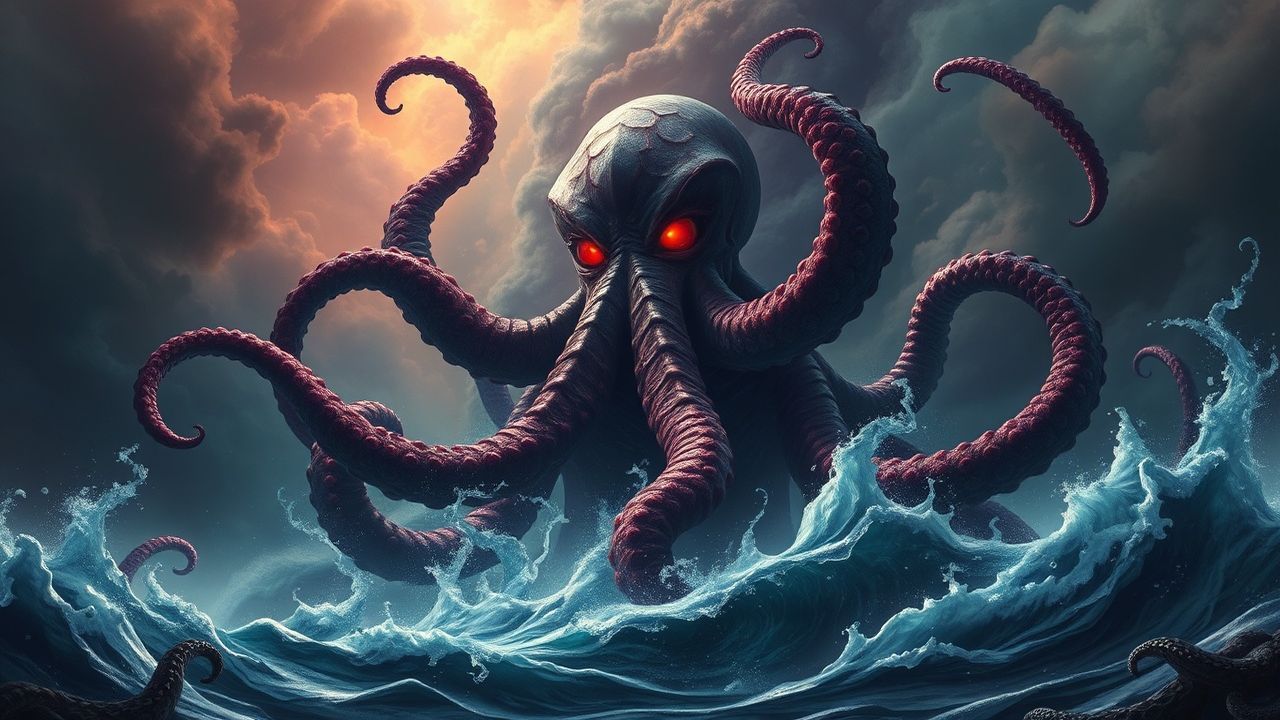 Ominous Cthulhu Rising Tentacles Storm