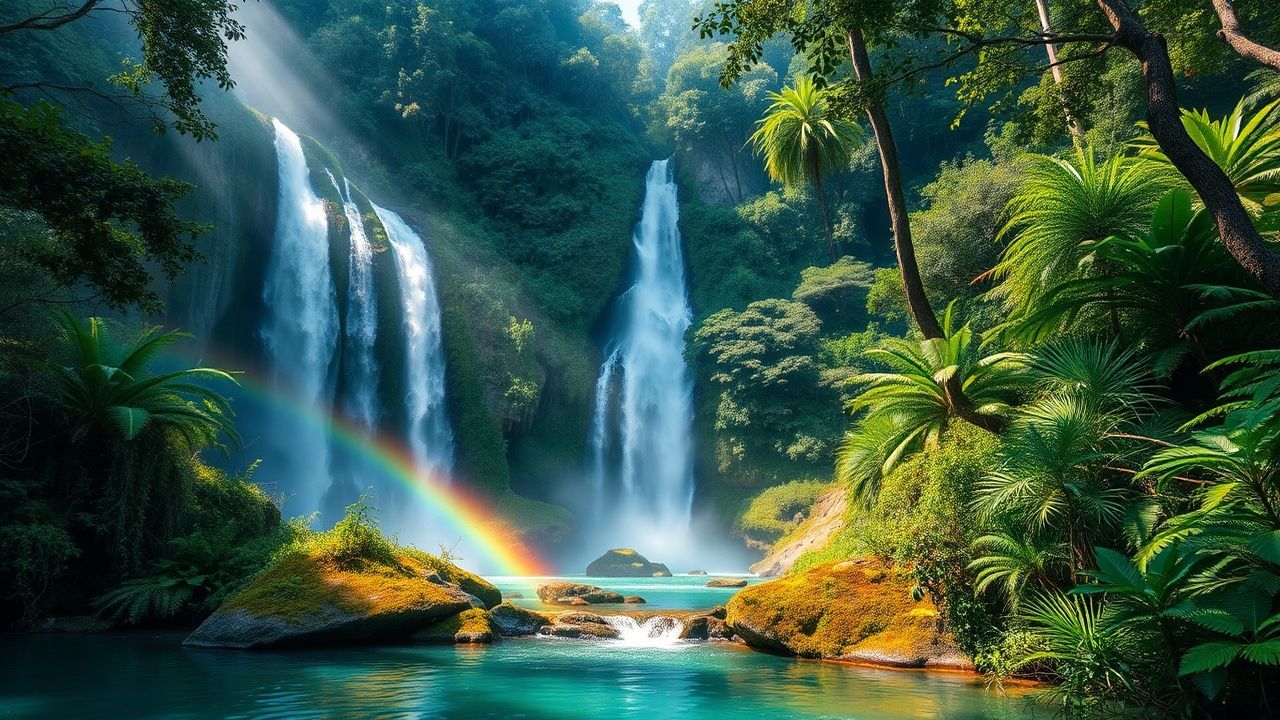 Majestic Jungle Waterfall Hidden in the Mist