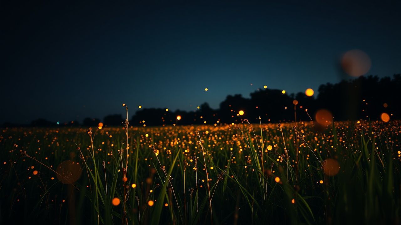 Radiant Fireflies Field Warm by Night