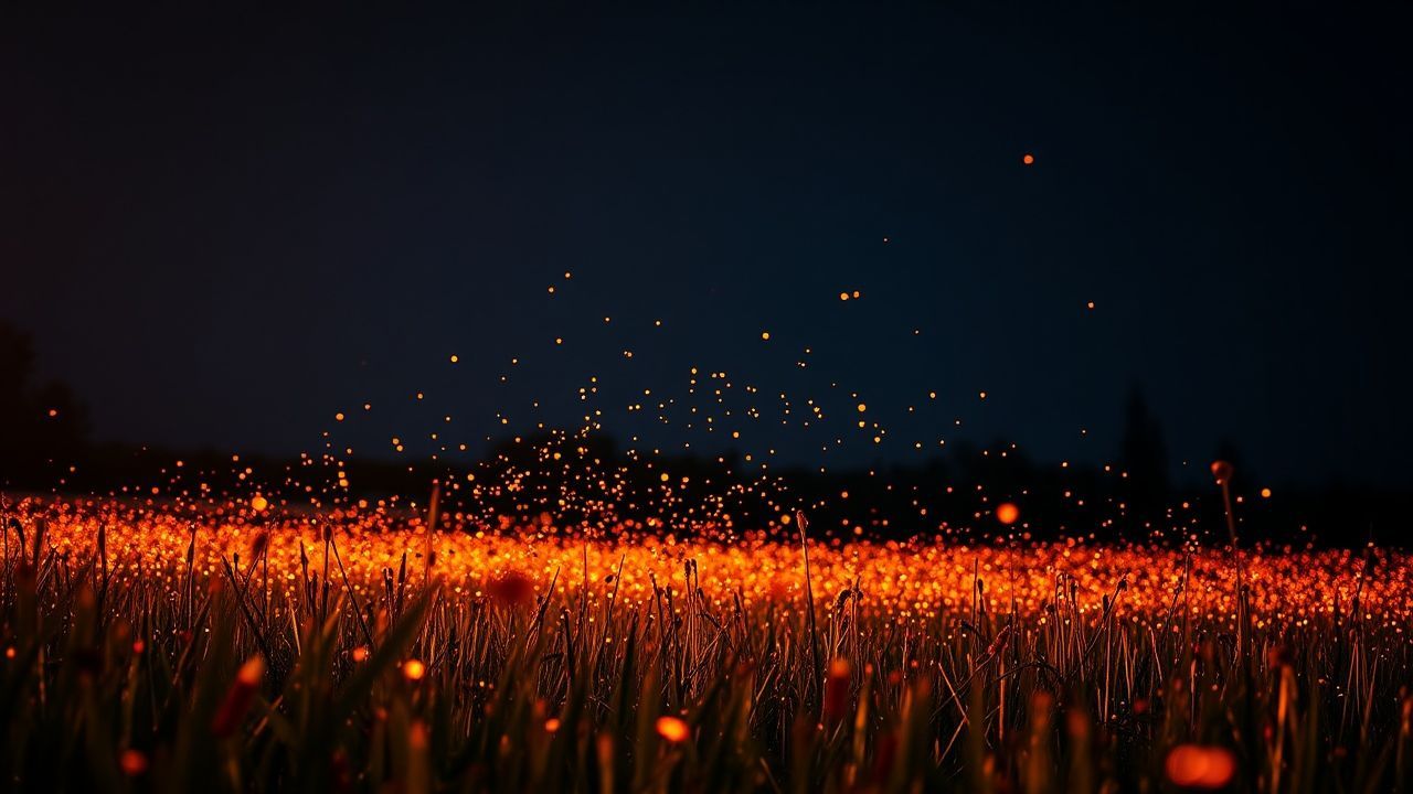 Serene Fireflies Field Warm by Night