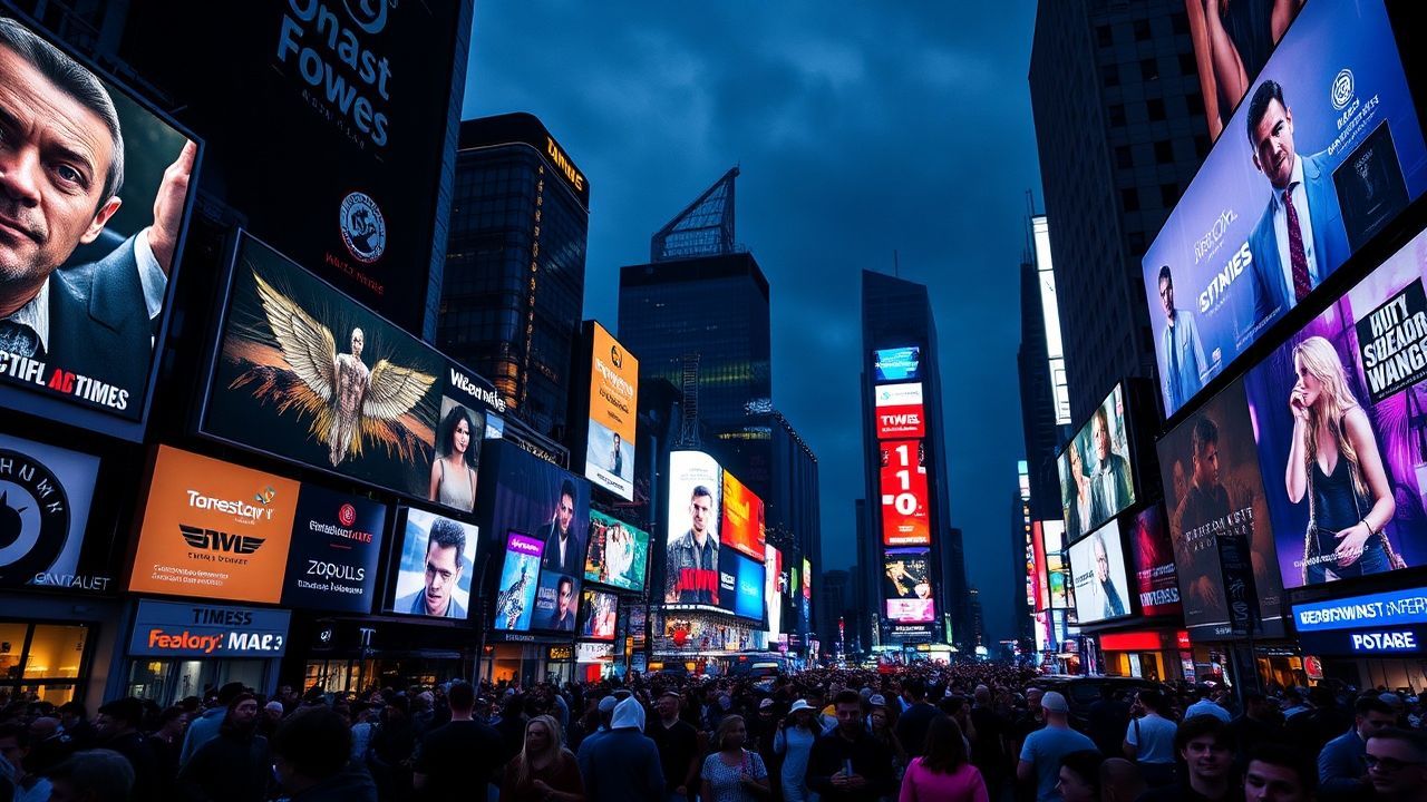 Vibrant Times Square Billboards by Night