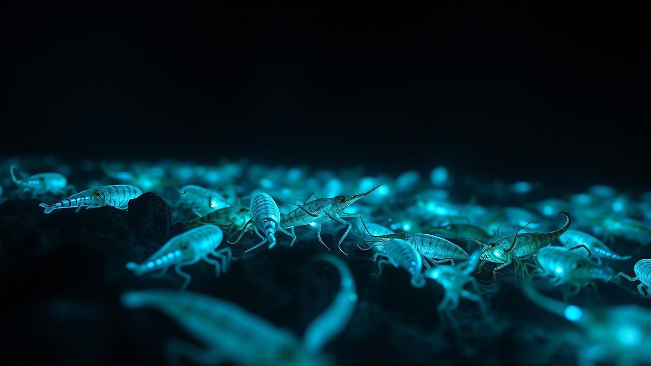 Oceanic Bioluminescent Deep Creatures Glow