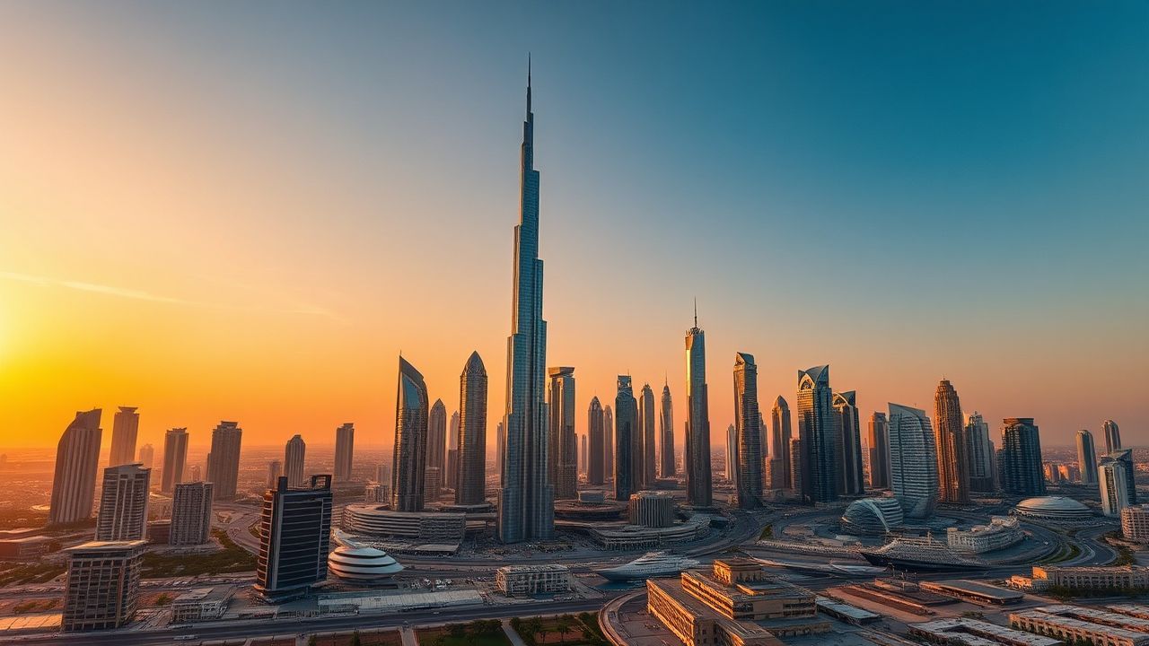 Iconic Dubai Futuristic Towers at Sunset