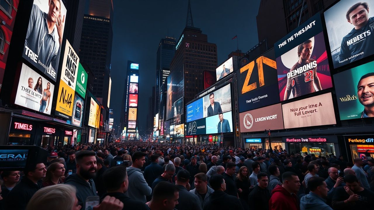 Towering Times Square Billboards by Night