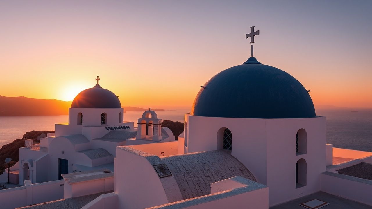 Charming Santorini Domes White at Sunset