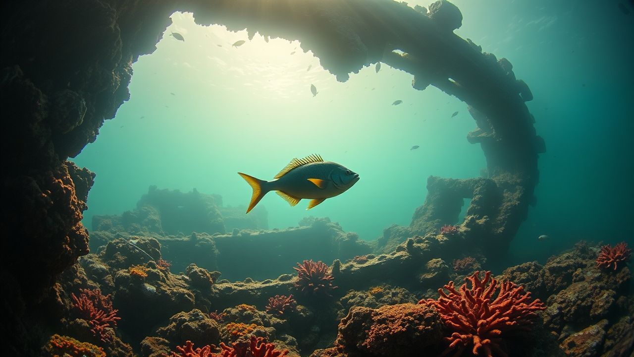 Aquatic Shipwreck Coral Encrusted