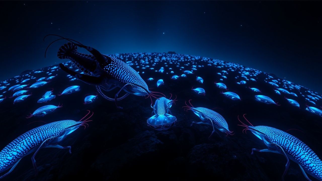 Azure Bioluminescent Deep Creatures Glow